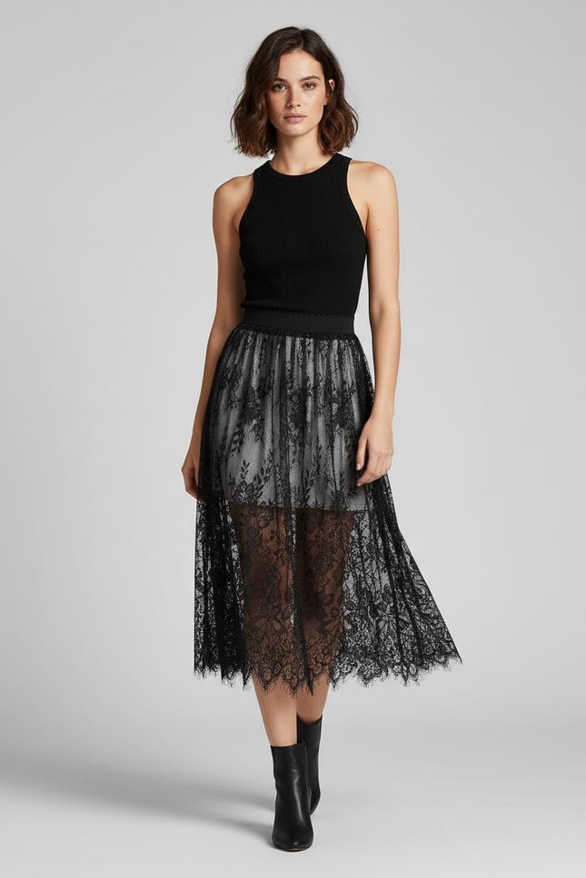 Jupe Dentelle Mi-Longue