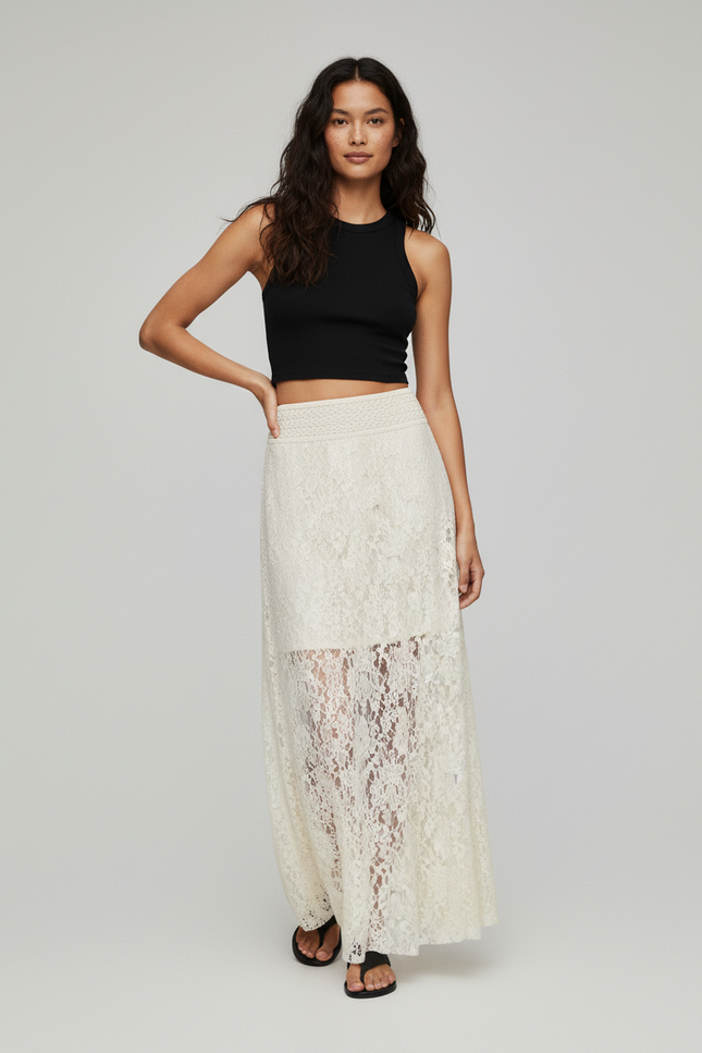 Jupe Dentelle Écru Longue Bohème
