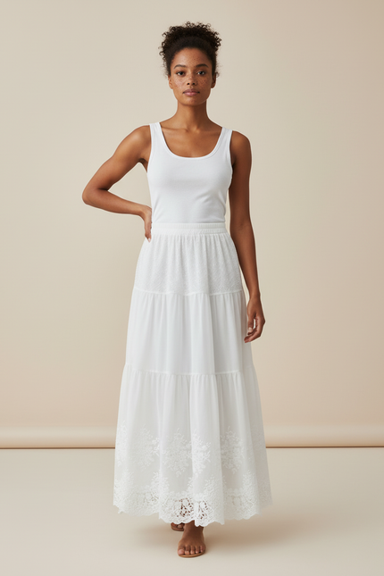 Jupe Dentelle Blanche Brodée Estivale