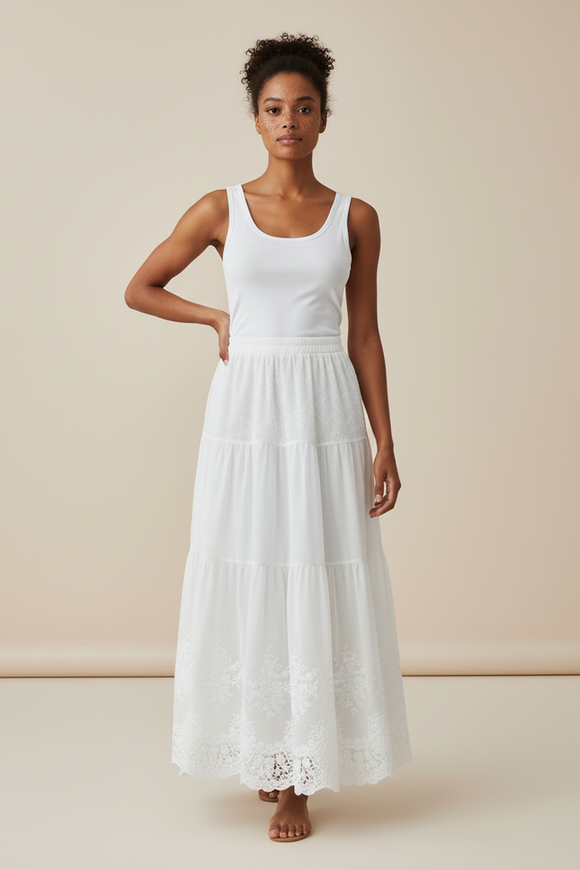 Jupe Dentelle Blanche Brodée Estivale