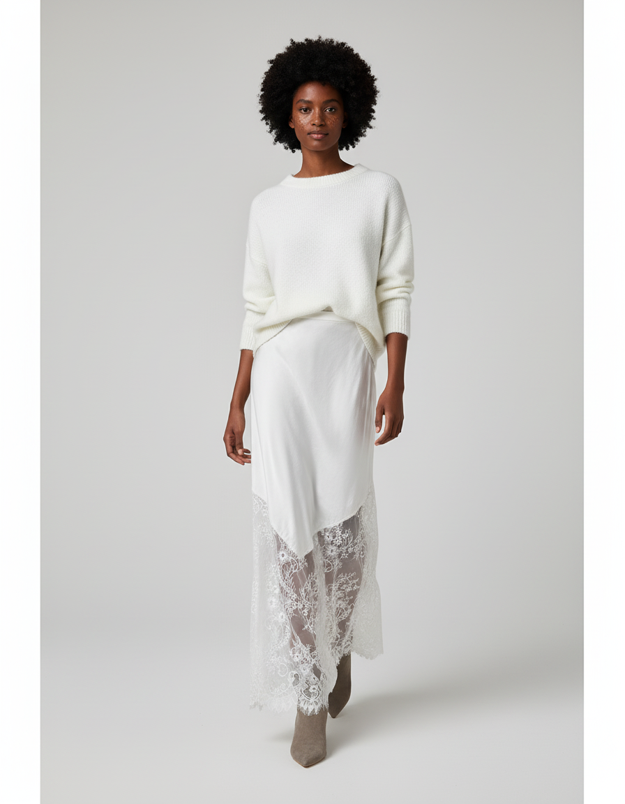 Jupe Dentelle Satin Blanche Élégante