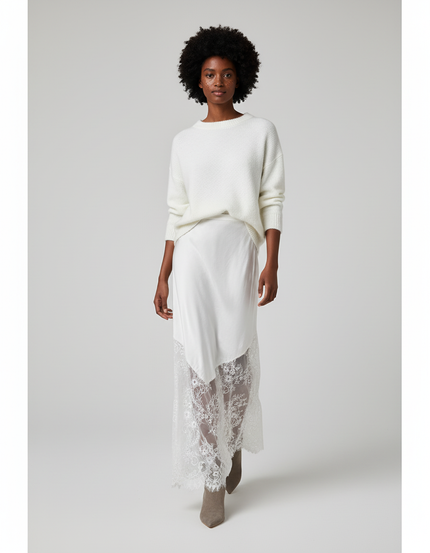 Jupe Dentelle Satin Blanche Élégante