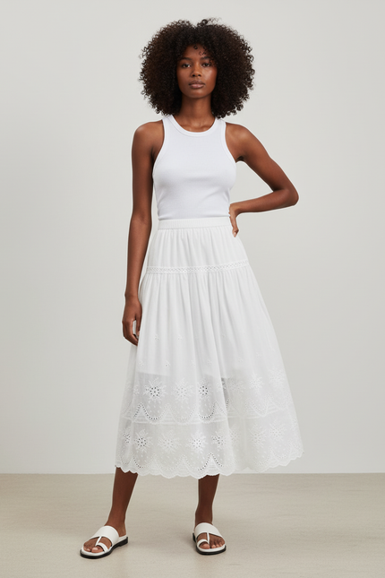 Jupe Dentelle Blanche Broderie Anglaise Fluide