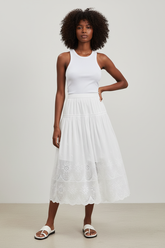 Jupe Dentelle Blanche Broderie Anglaise Fluide
