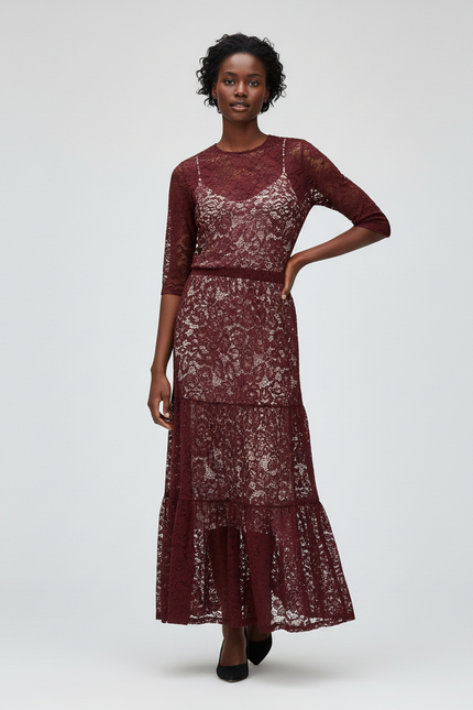 Jupe Dentelle Florale Bordeaux Chic