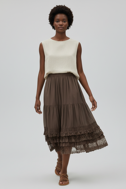 Jupe Dentelle Marron