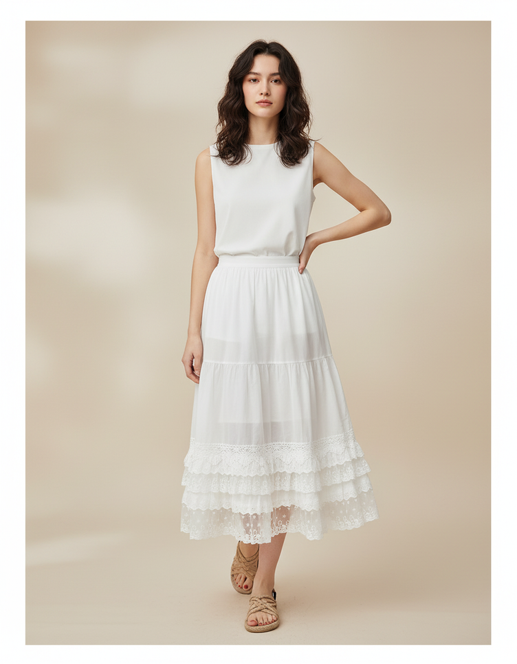 Jupe Blanche Volant Dentelle
