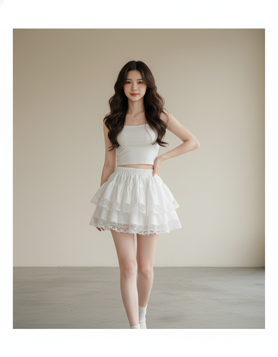 Jupe Dentelle Blanche Étagée Mignonne