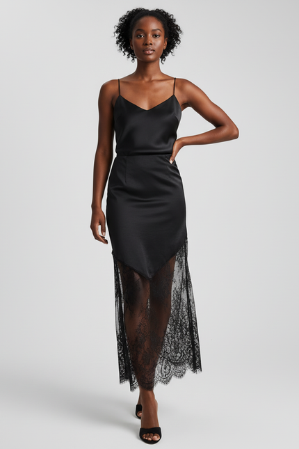 Jupe Dentelle Satin Asymétrique Chic