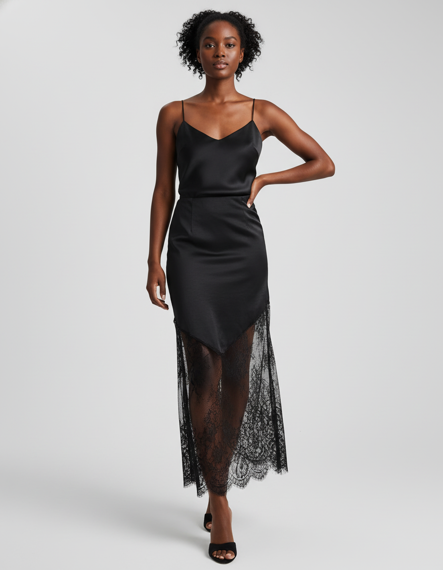 Jupe Dentelle Satin Asymétrique Chic