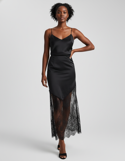 Jupe Dentelle Satin Asymétrique Chic