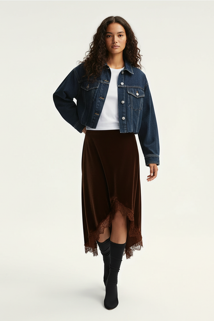 Jupe Dentelle Satin Asymétrique Chic Moderne