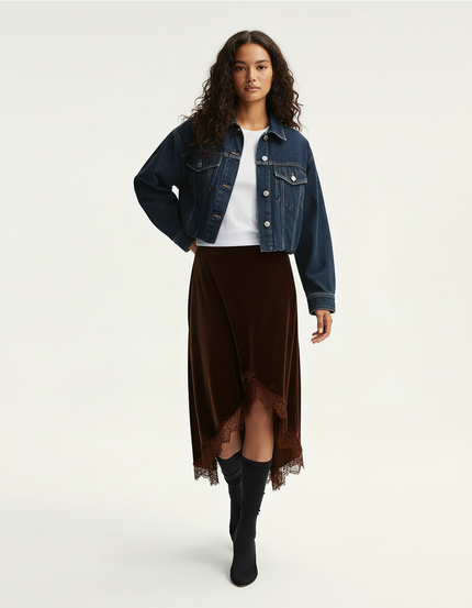 Jupe Dentelle Satin Asymétrique Chic Moderne