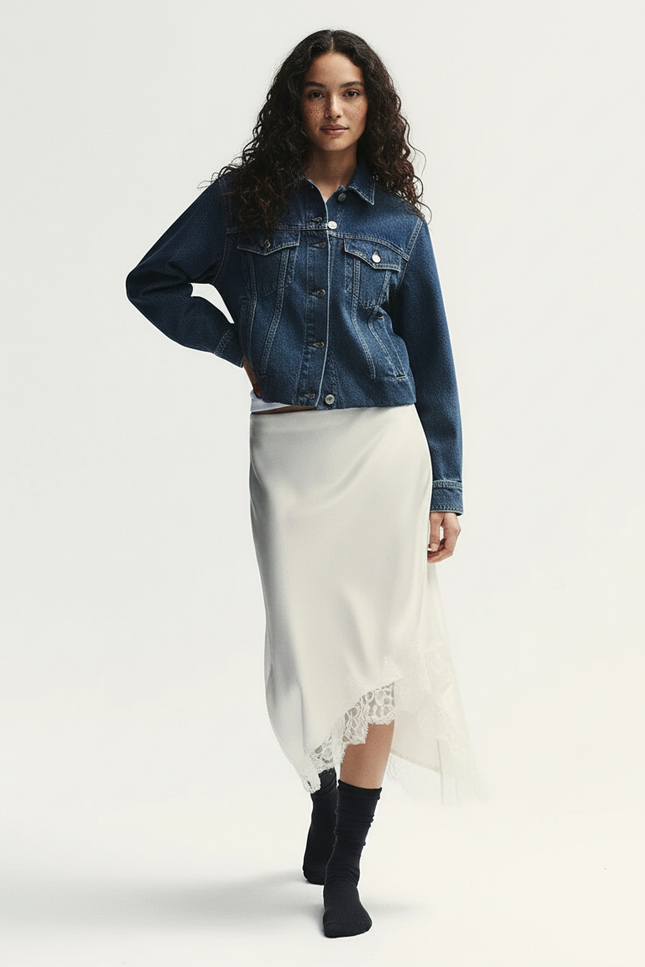 Jupe Dentelle Satin Asymétrique Fluide