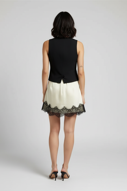 Jupe Dentelle Crème Satinée Fluide