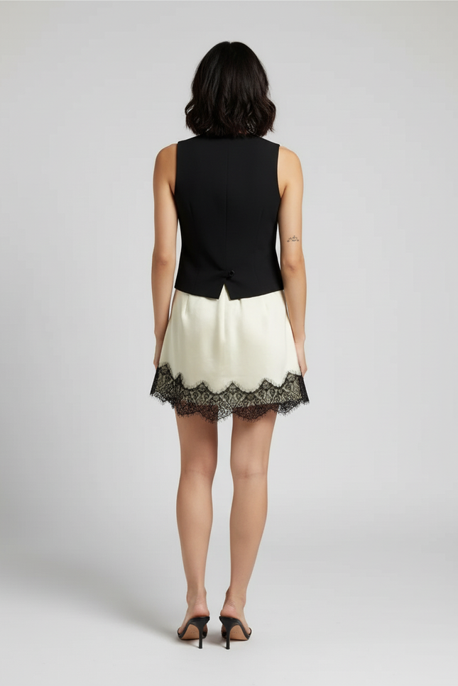 Jupe Dentelle Crème Satinée Fluide