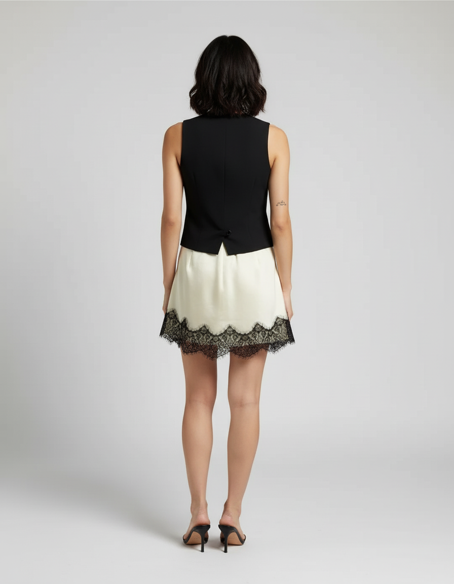 Jupe Dentelle Crème Satinée Fluide