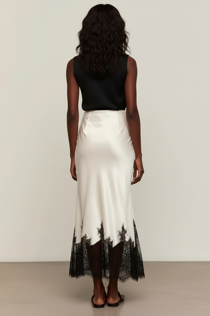 Jupe Dentelle Satin Crème Élégante