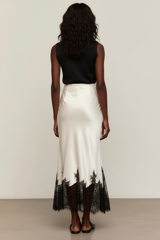 Jupe Dentelle Satin Crème Élégante