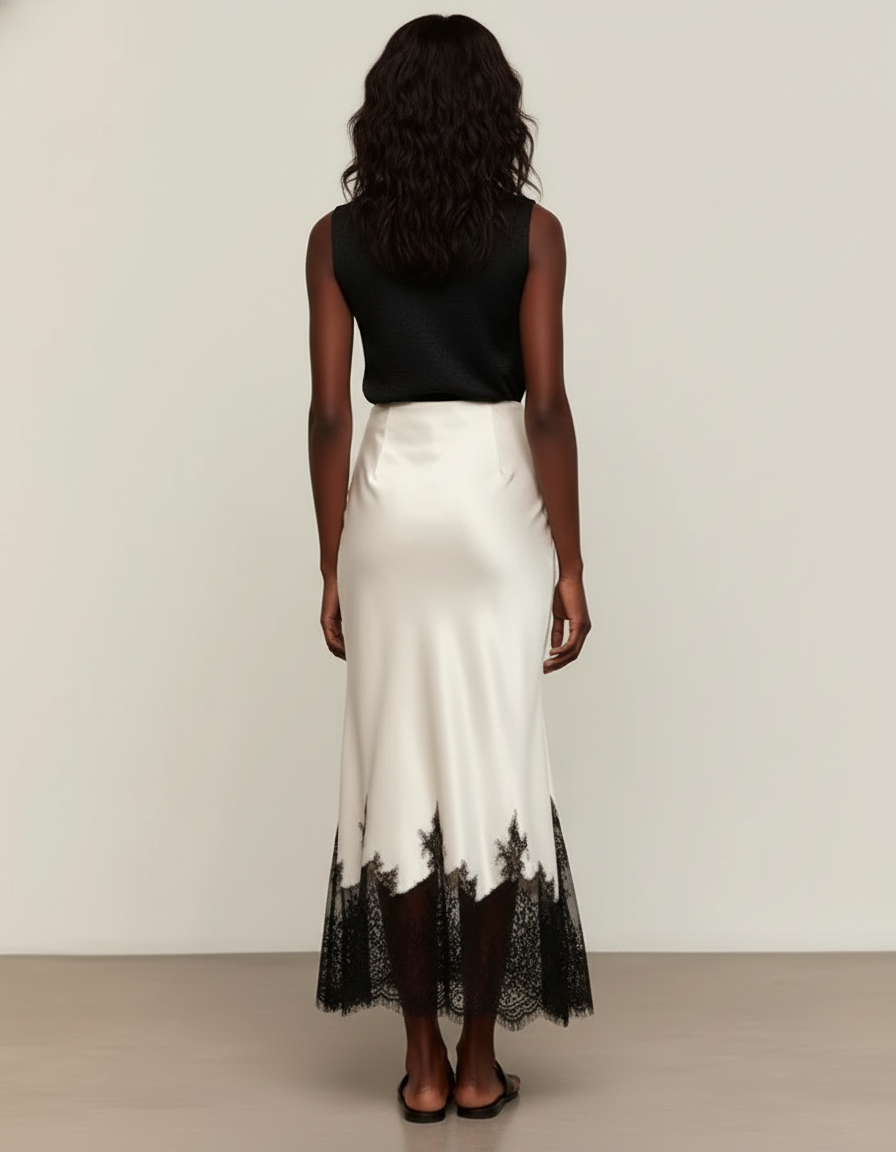 Jupe Dentelle Satin Crème Élégante