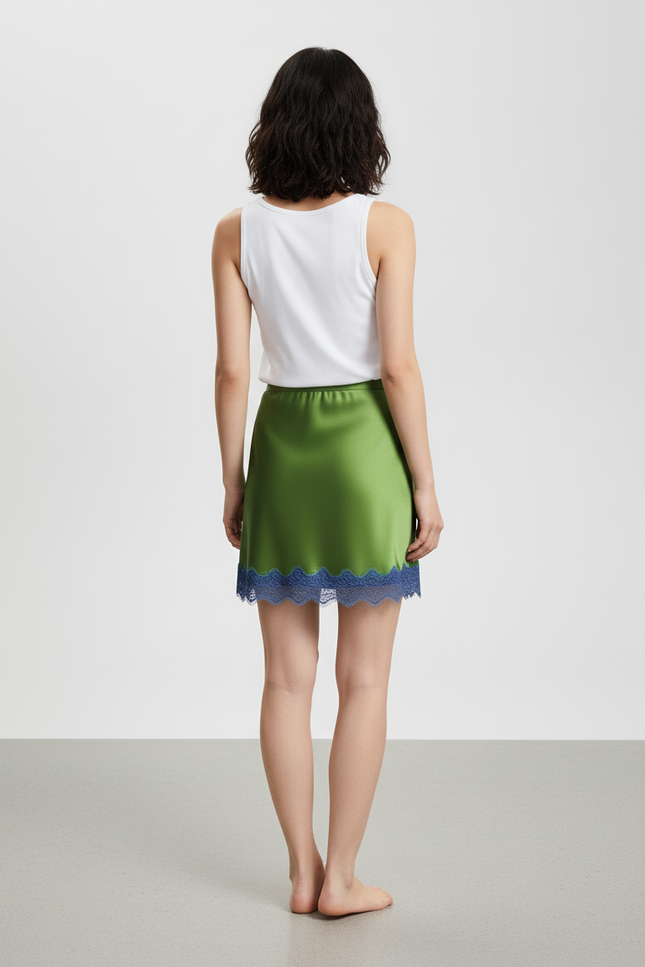 Jupe Dentelle Bleue Verte Satinée Chic