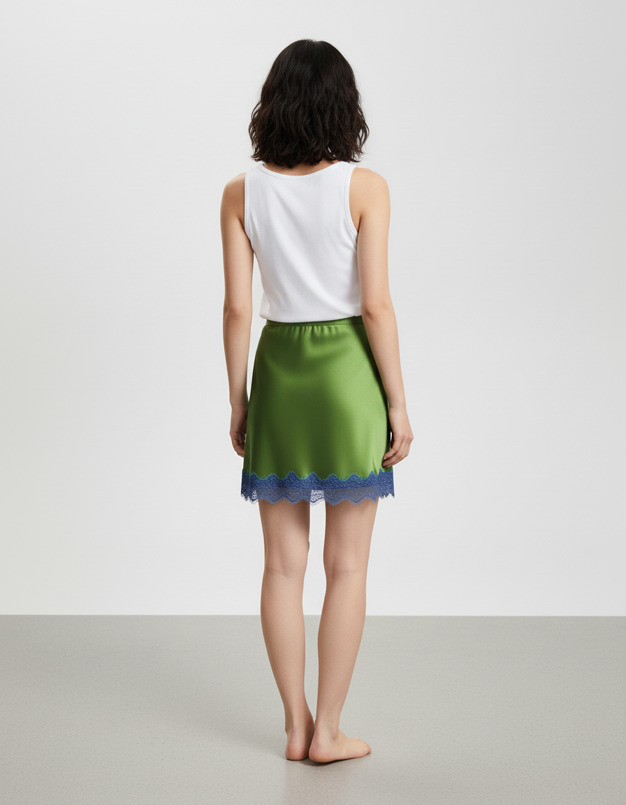 Jupe Dentelle Bleue Verte Satinée Chic