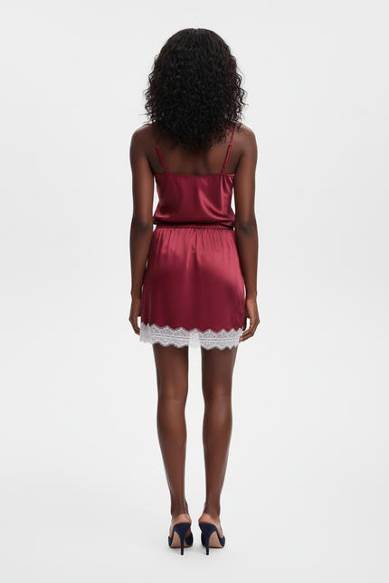 Jupe Dentelle Bordeaux Satinée Chic