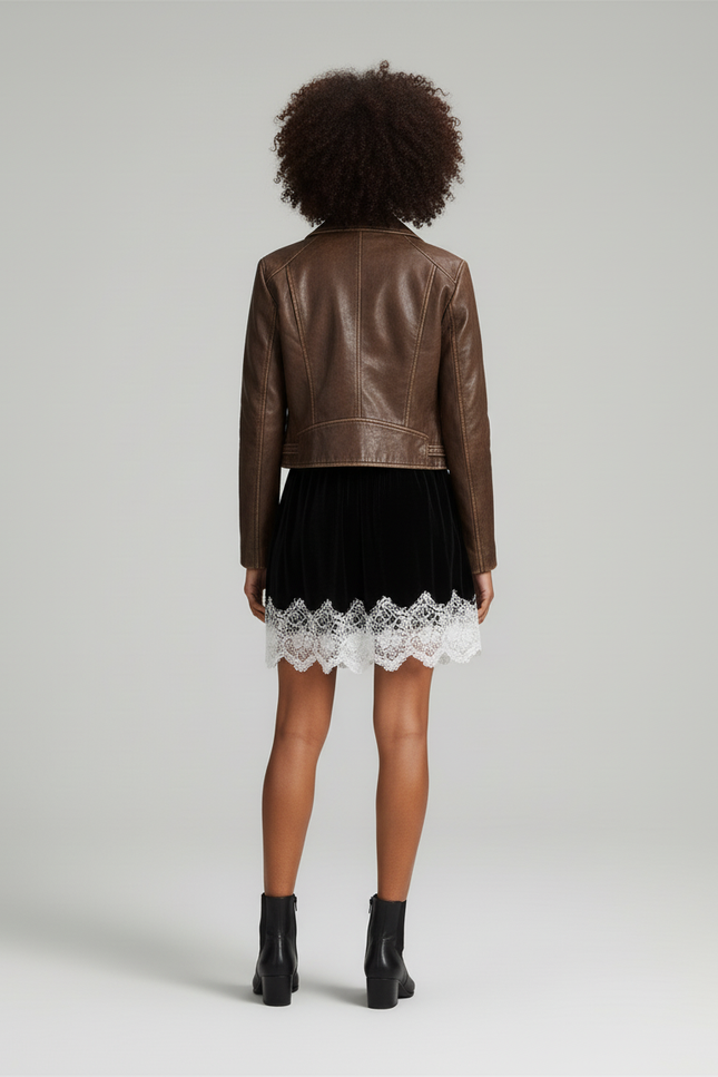 Jupe Dentelle Velours Noir Élégante