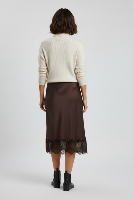 Jupe Dentelle Marron Satinée Élégante