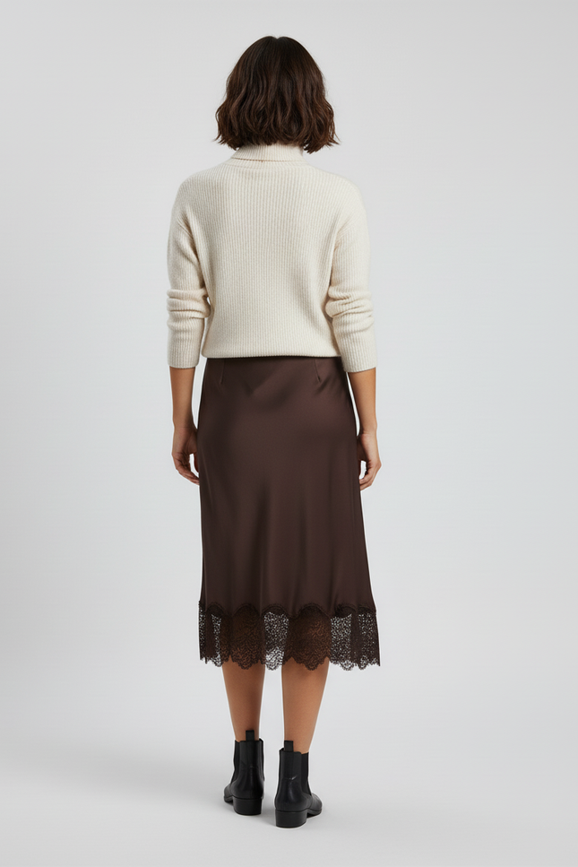 Jupe Dentelle Marron Satinée Élégante