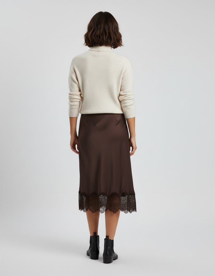Jupe Dentelle Marron Satinée Élégante
