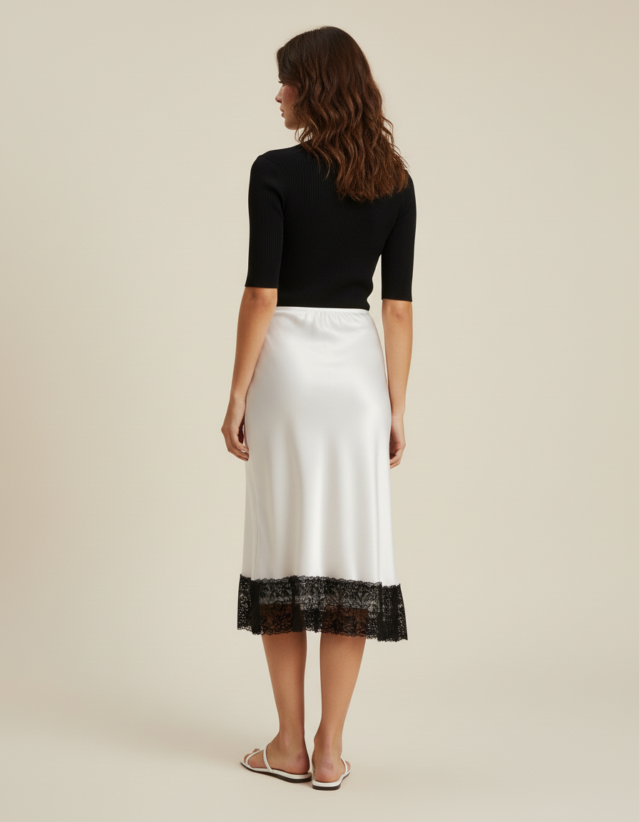 Jupe Dentelle Blanche Satin Élégante