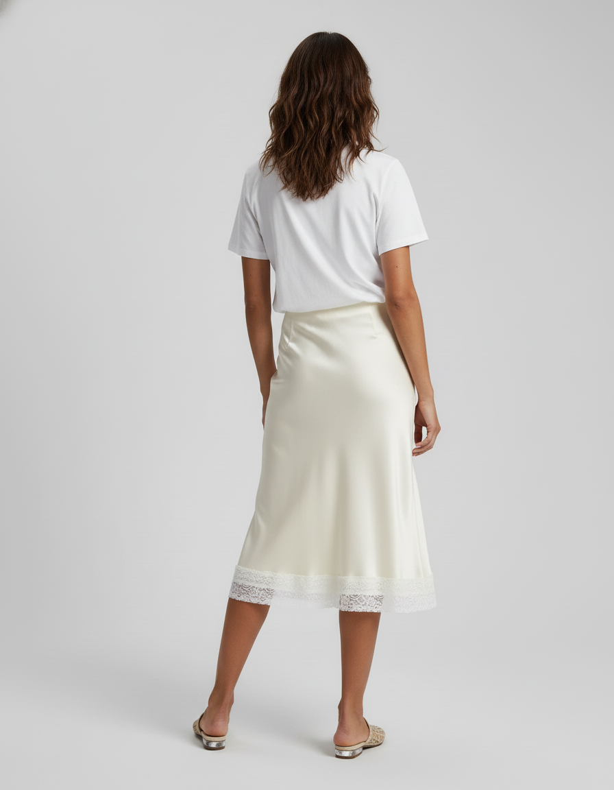 Jupe Dentelle Crème Satin Élégante