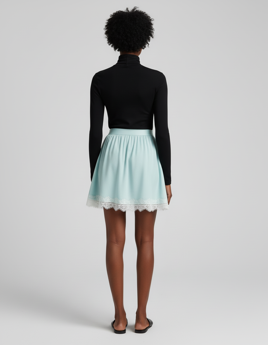 Jupe Dentelle Bleue Ciel Satinée Élégante