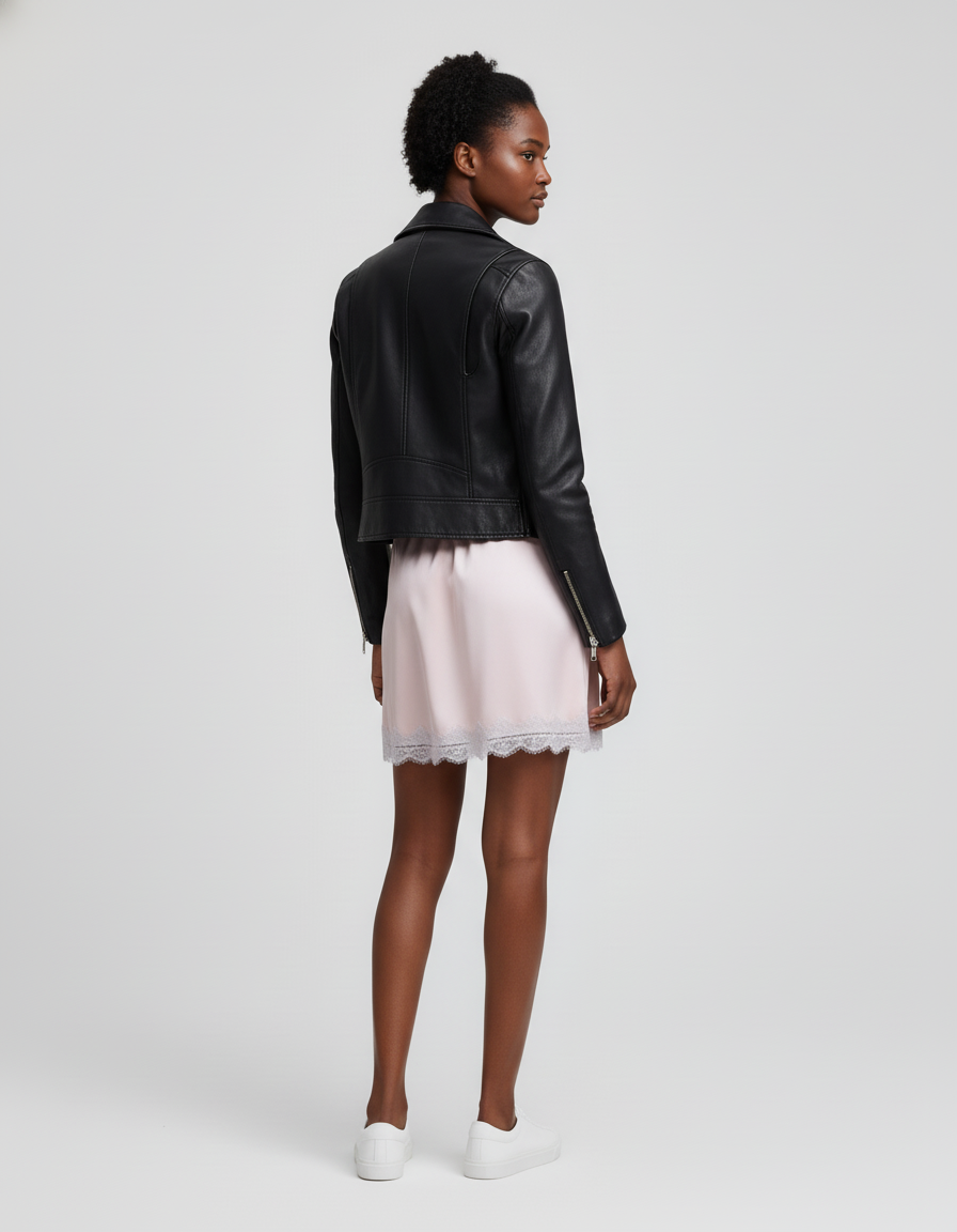 Jupe Dentelle Rose Pâle Satinée Élégante