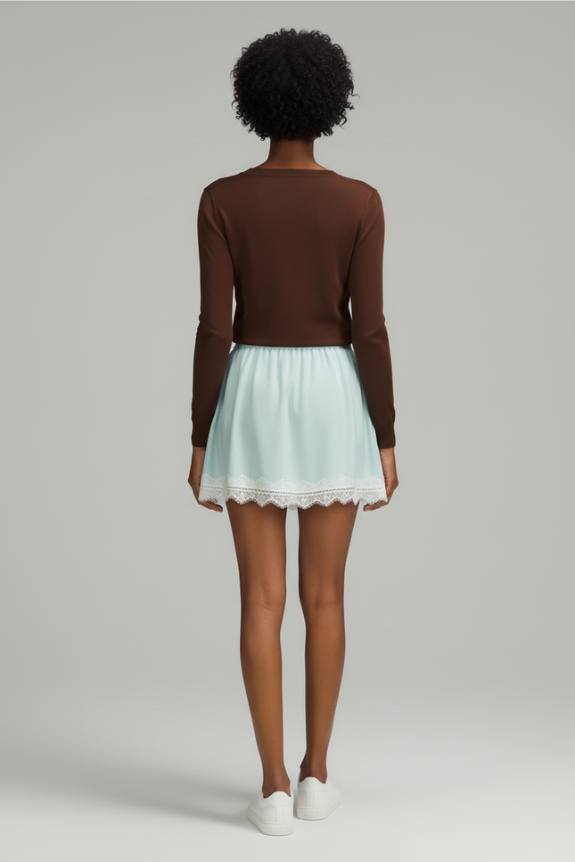 Jupe Dentelle Bleue Ciel Satinée Fluide