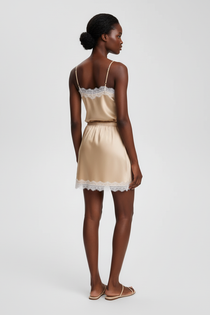 Jupe Dentelle Satinée Beige Chic