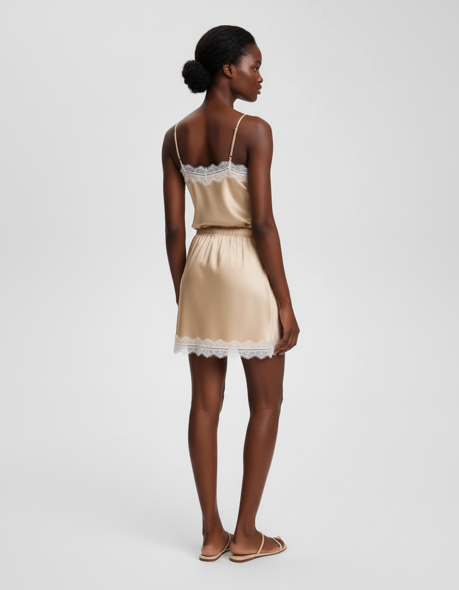 Jupe Dentelle Satinée Beige Chic