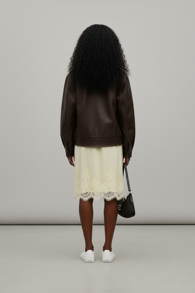 Jupe Dentelle Satin Crème Chic
