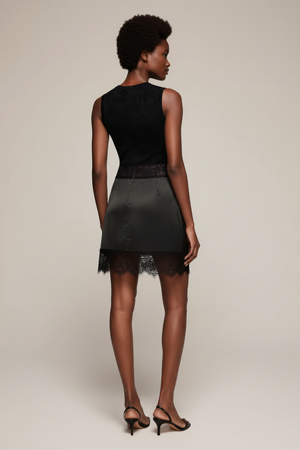 Jupe Dentelle Satin Noire Chic