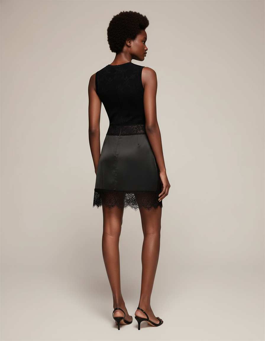 Jupe Dentelle Satin Noire Chic