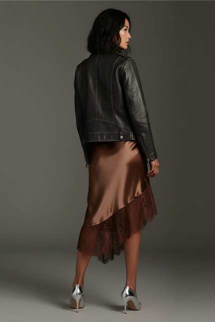 Jupe Dentelle Satin Asymétrique Élégante