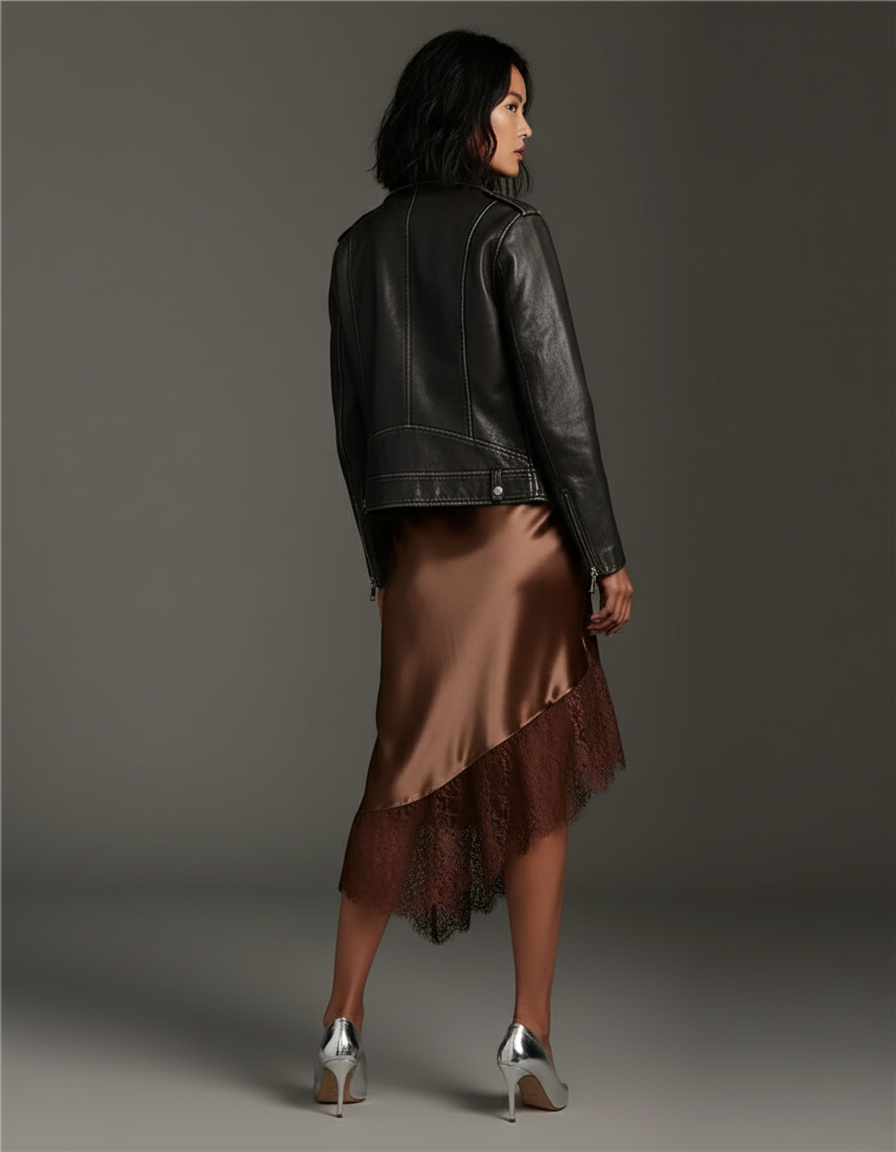 Jupe Dentelle Satin Asymétrique Élégante