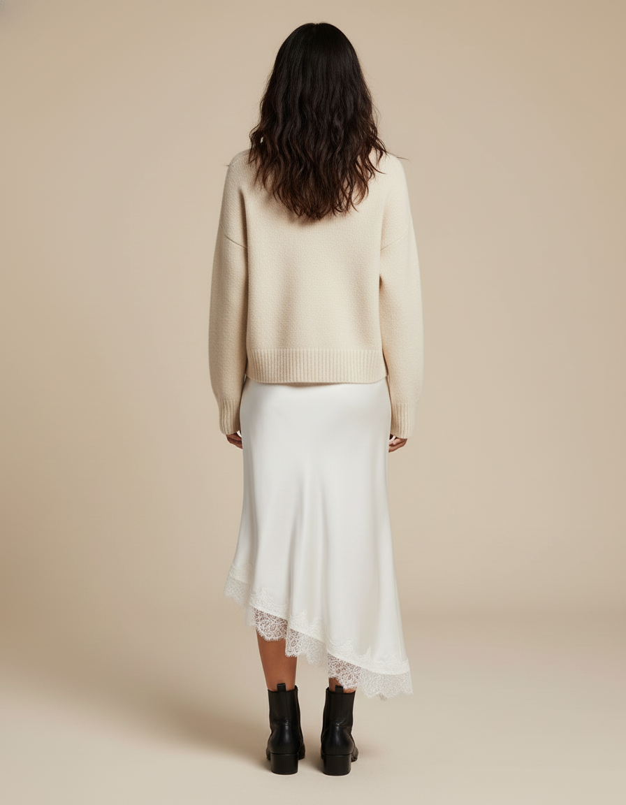 Jupe Dentelle Satin Asymétrique Élégante Fluide