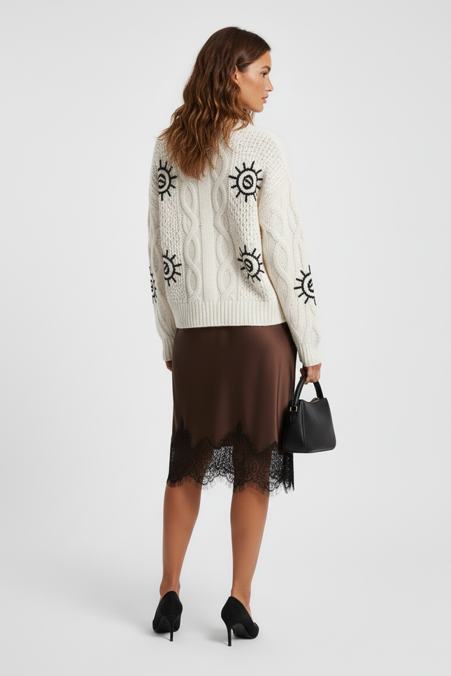 Jupe Dentelle Marron Satinée Élégante Chaleureuse