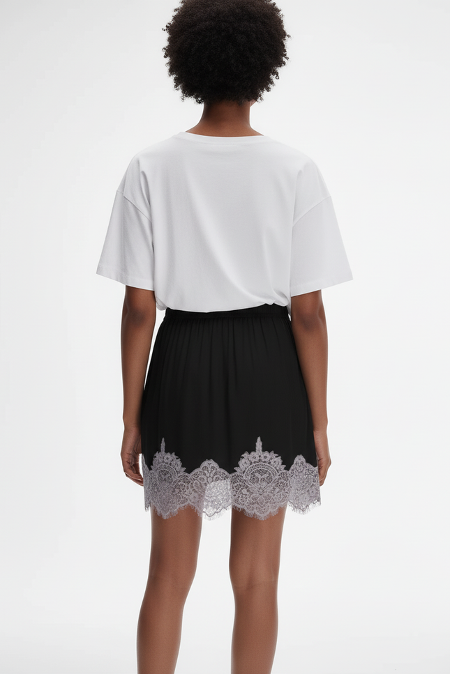 Jupe Dentelle Noire Bordure Dentelle Chic