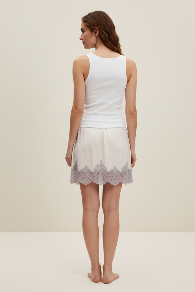 Jupe Dentelle Crème Satinée Fluide Légère