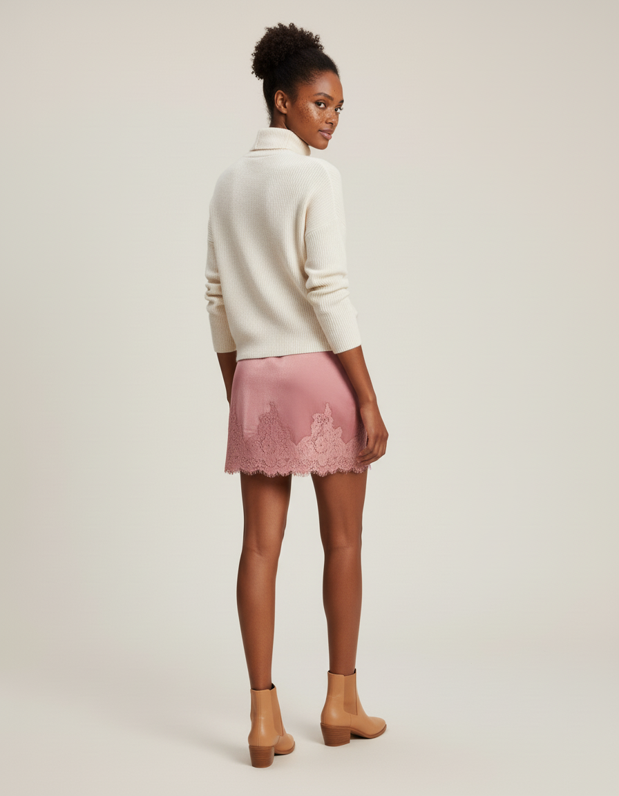 Jupe Dentelle Rose Satin Chic