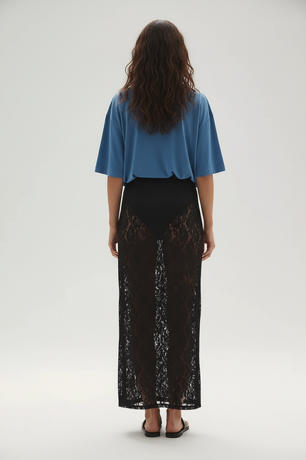 Jupe Dentelle Noire Transparente Élégante Glamour