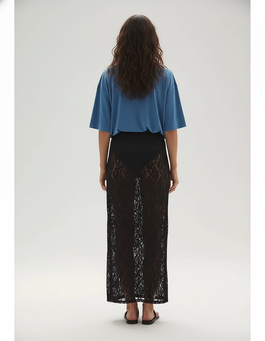 Jupe Dentelle Noire Transparente Élégante Glamour